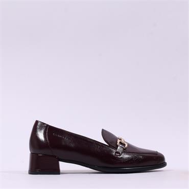 Wonders Alondra Block Heel Link Loafer - Dark Burgundy Leather
